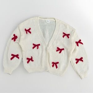 New Luna Ivy Cream Cardigan with Red Bows in Size Medium